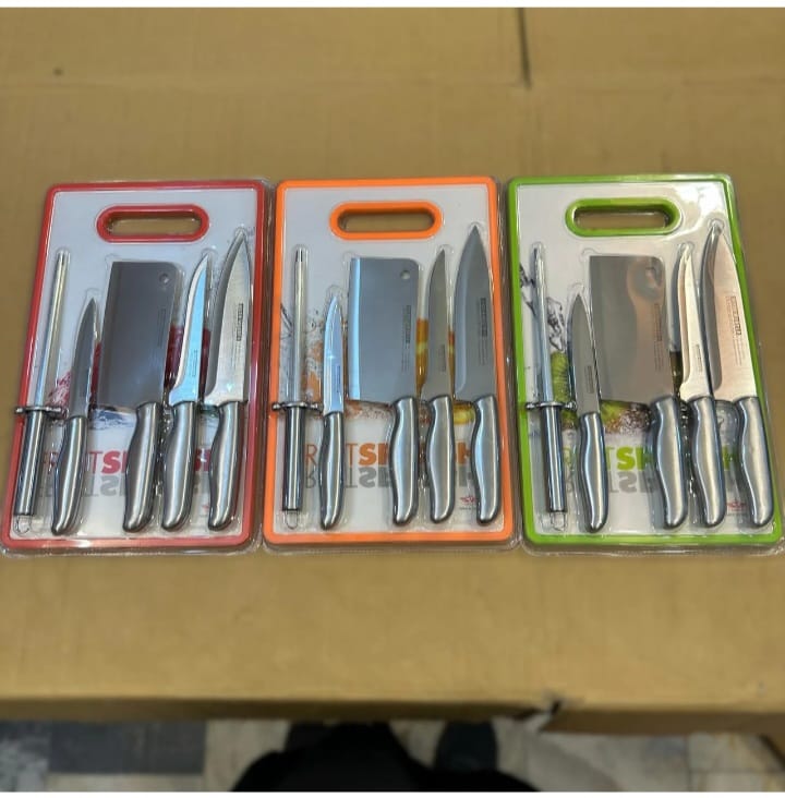 6-in-1 Knife Set with Knife Filer & Chopping Board | Complete Kitchen Cutting Set